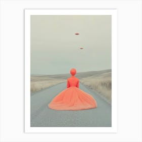 Surreal 0002 Surreal Poster 0000 Surreal Human And Landscape 0000 Bp6586 A Woman In A Dress On A Deserted Road Art Print