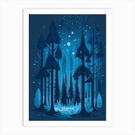 A Fantasy Forest At Night In Blue Theme 80 Art Print