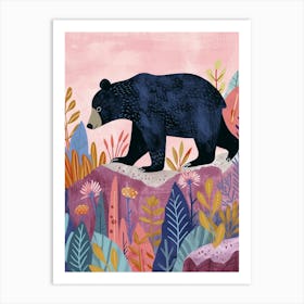 American Black Bear Walking On A Mountrain Storybook Illustration 4 Art Print