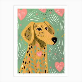 Abstract Cute Heart & Dog Line Illustration 3 Art Print