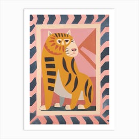 Pink Folk Tiger 4 Art Print