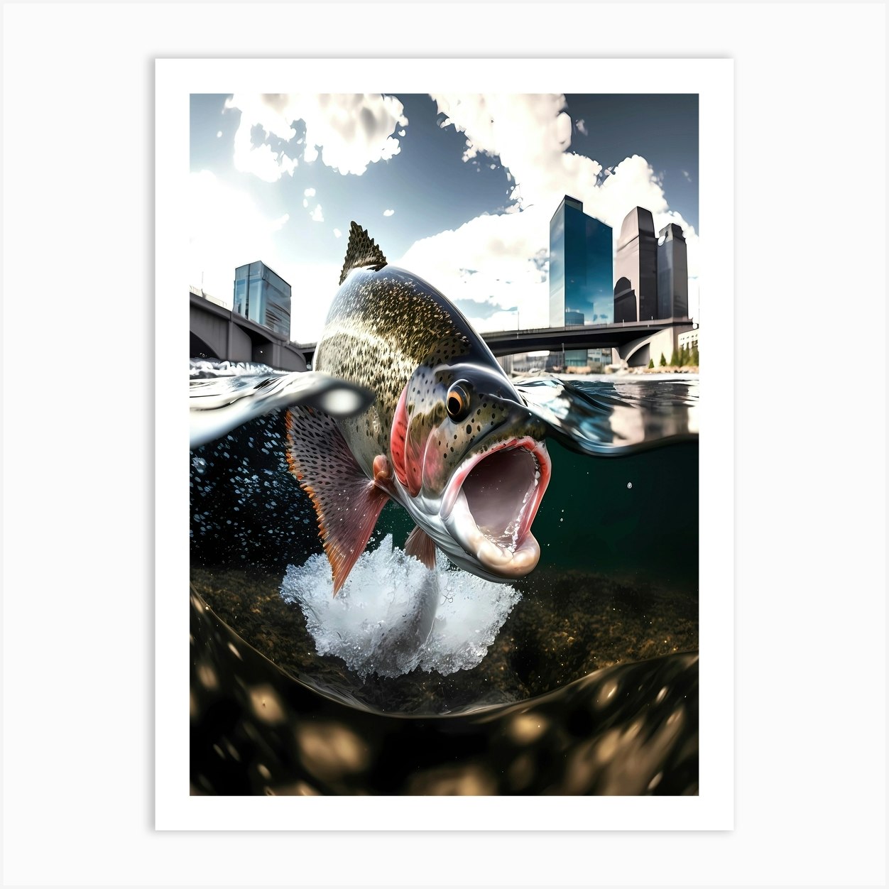 Open Mouth Trout Bow River Calgary - Trout In The River Art Print
