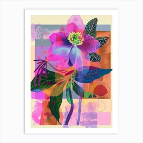 Hellebore 3 Neon Flower Collage Art Print