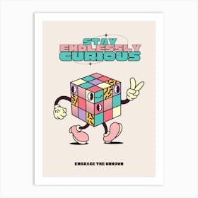 Stay Endlessly Curious Retro Cartoon Wanderlust Quote 2 Art Print