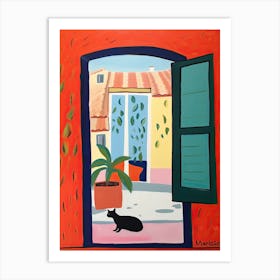 Open Window With Cat Matisse Inspired Style Collioure 2 Art Print