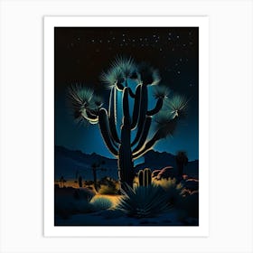 Joshua Trees At Night Vintage Botanical Line Drawing  (2) Art Print