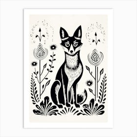 Red Fox Linocut Illustration Card 1 Art Print