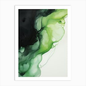 Green And Black Flow Asbtract Painting 1 Art Print