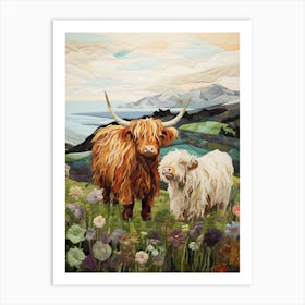 Patchwork Highland Cattle Art Print