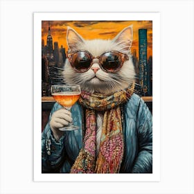 City Cat At Rooftop Bar 2 Art Print