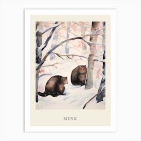 Winter Watercolour Mink 2 Poster Art Print