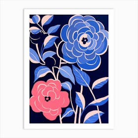 Blue Flower Illustration Camellia 2 Art Print