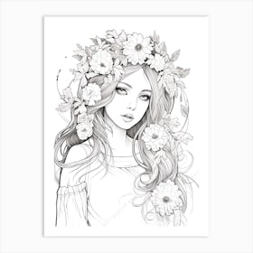 Bloom Body Girl Line Art 1 Art Print