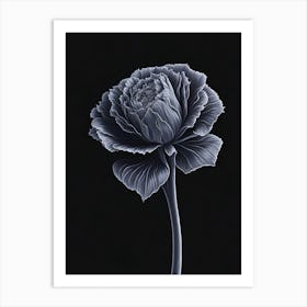 A Carnation In Black White Line Art Vertical Composition 21 Art Print