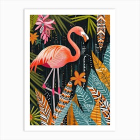Greater Flamingo And Heliconia Boho Print 3 Art Print