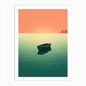 Boat In The Sea At Sunset Art Print