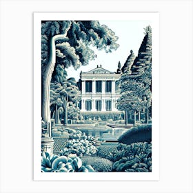 Gardens Of The Royal Palace Of Caserta, 1, Italy Linocut Black And White Vintage Art Print