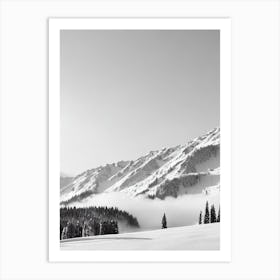 Coronet Peak, New Zealand Black And White Skiing Poster Art Print
