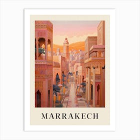 Marrakech Morocco 7 Vintage Pink Travel Illustration Poster Art Print