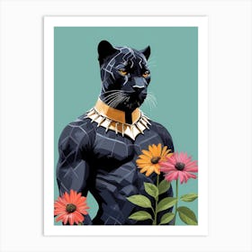 Floral Black Panther Portrait In A Suit (13) Art Print