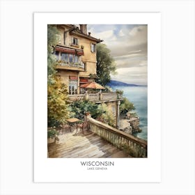 Lake Geneva, Wisconsin 1 Watercolor Travel Poster Art Print