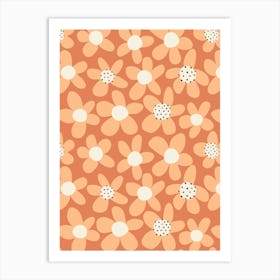 Playful Blooming Flowers Light Peach On Orange Art Print