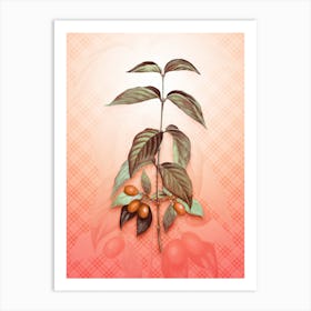 Cornelian Cherry Vintage Botanical in Peach Fuzz Tartan Plaid Pattern n.0237 Art Print