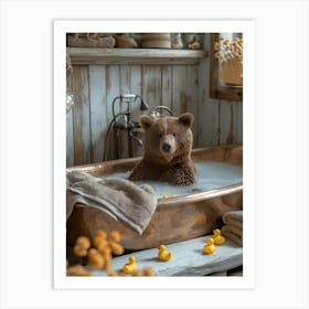 Bear In An Elegant Copper Bathtub Art Print