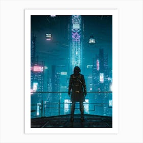 Artificial Intelligence Embodied In A Sleek Towering Structure With Neon Circuit Patterns Neon Lit (1) Art Print