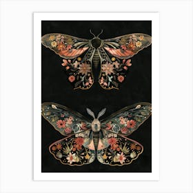 Night Butterflies William Morris Style 1 Art Print