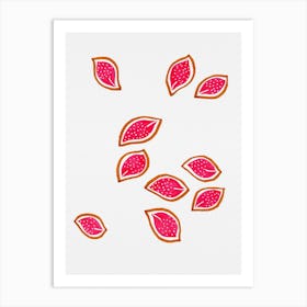 Coral Scattered Leaves Polka Dot 2 Art Print