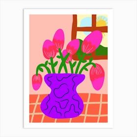 Pink Tulip Flower Vase Art Print