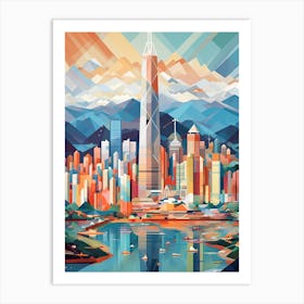 Hong Kong, China, Geometric Illustration 1 Art Print