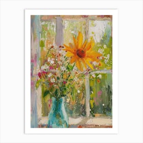 Sunflower Flowers On A Cottage Window 4 Art Print