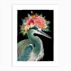 Bird With A Flower Crown Green Heron 1 Art Print