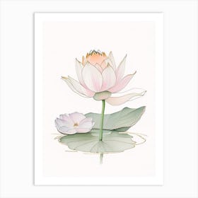 Blooming Lotus Flower In Lake Pencil Illustration 4 Art Print