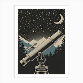 A Vintage Telescope Pointed Towards The Sky Poster