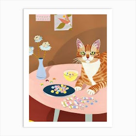 Cat And Candy 2 Art Print