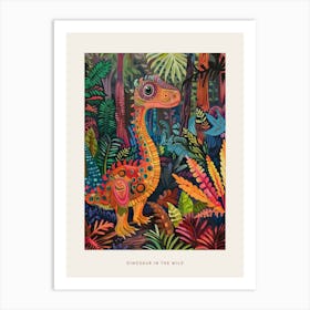 Colourful Dinosaur In The Leaves 2 Poster Art Print