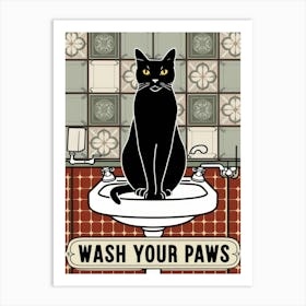 Wash Your Paws Cat Bathroom Sink Art Print Art Print