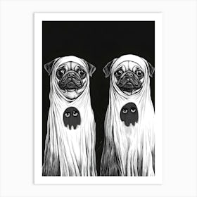 Halloween Pugs as Ghosts Art Print