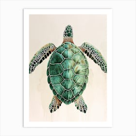 Sea Turtle Aqua Vintage Painting 3 Art Print