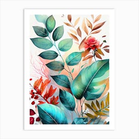 Watercolor Of Flowers And Leaves nature Poster