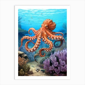 Octopus Exploring Illustration 1 Art Print