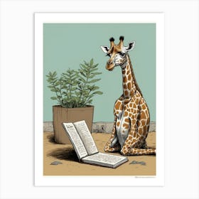 Giraffe Reading Art Print