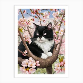 Cherry Blossom Cat Art Print