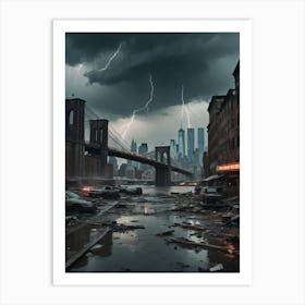 Lightning Over New York City Art Print