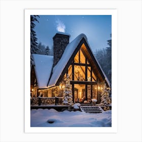 A Perfectly Symmetrical Cozily Nestled Holiday Cottage Edges The Wild Enchanting Winter Forest Dr Art Print