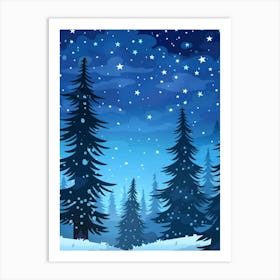 Winter Forest At Night Art Print