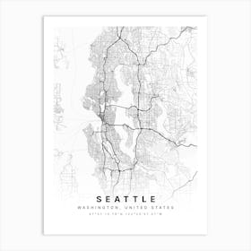 Seattle Washington USA White Map Póster